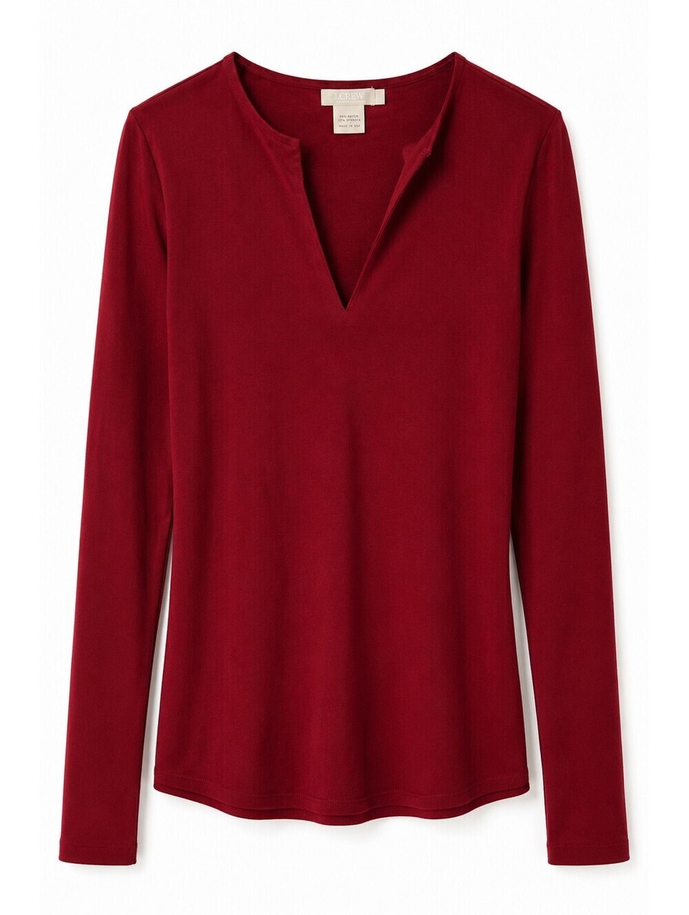 J.Crew Burgundy Long Sleeve Split Neck Top Women's Size M Rayon Spandex Stretch